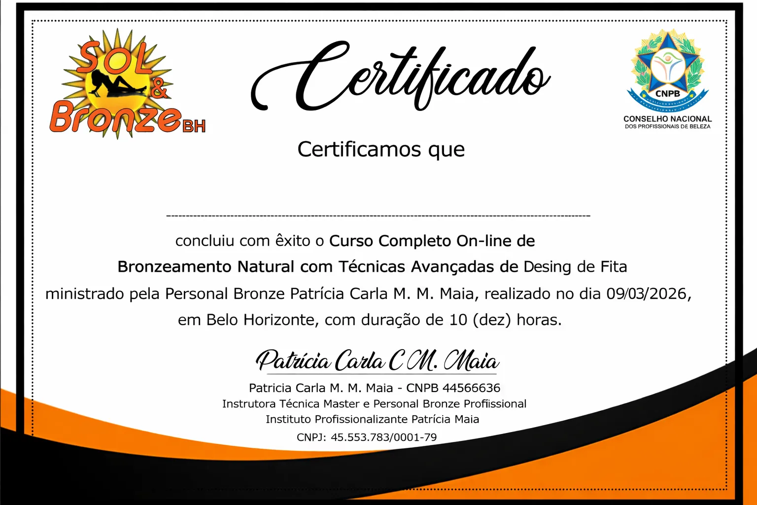 Certificado do Curso - Instituto Profissionalizante Patricia Maia